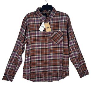 Quiksilver Plaid Button-Up Shirt Men's Size Medium Long Sleeve Brown NEW